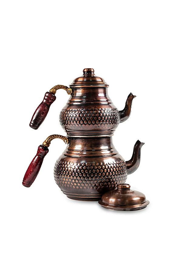 bakır hasır desenli eskitme büyük çaydanlık - 1