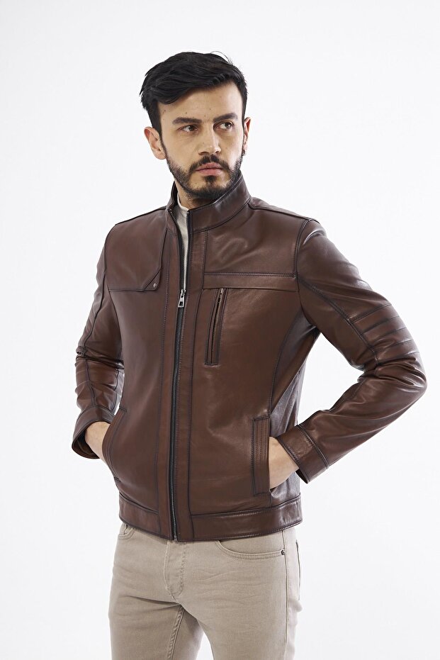 Derinss Der134 Hakiki Deri Erkek Taba Mont - 7