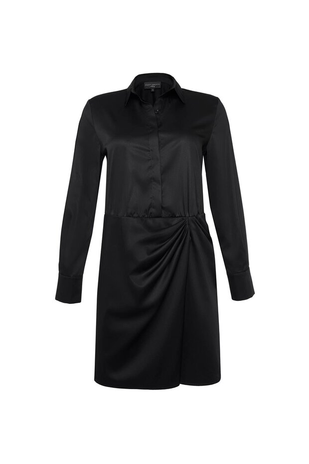 Drapeli Poplin Mini Gömlek Elbise - 1