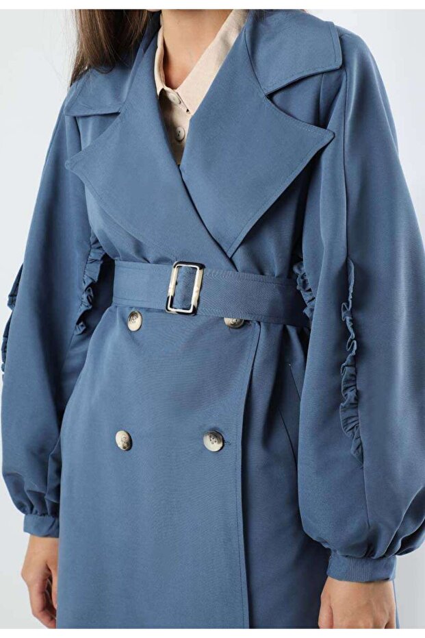 Kolları Fırfırlı Trenç Indigo - 2