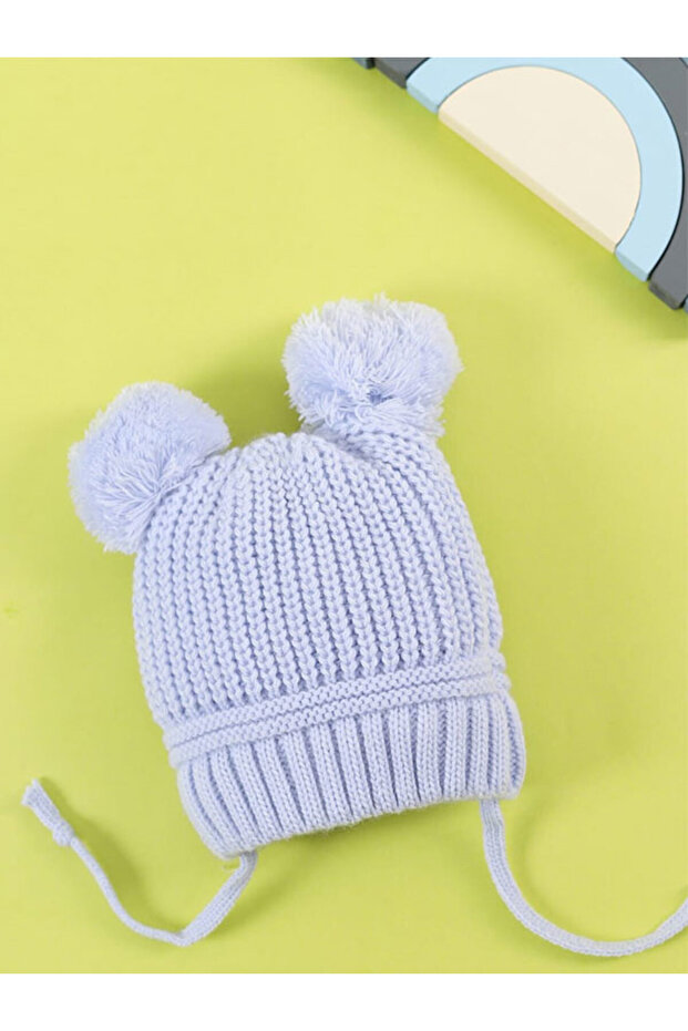 TRİKO ÇİFT PONPONLU TRİKO KIŞLIK BEBE BERE - 1