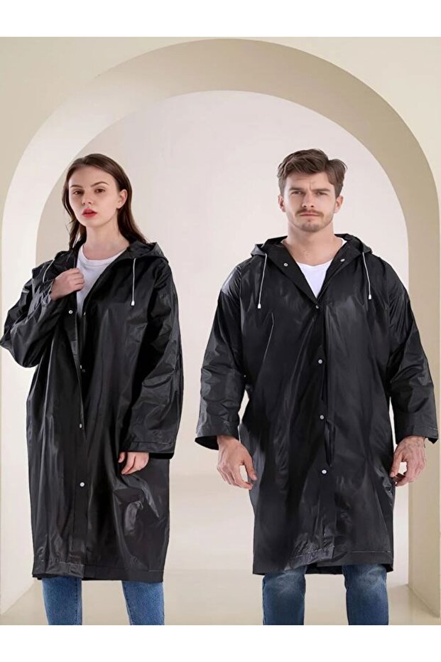 YMV Kadın Erkek Unisex Eva Malzeme Kapşonlu Çıtçıtlı Rahat Hafif Yağmurluk