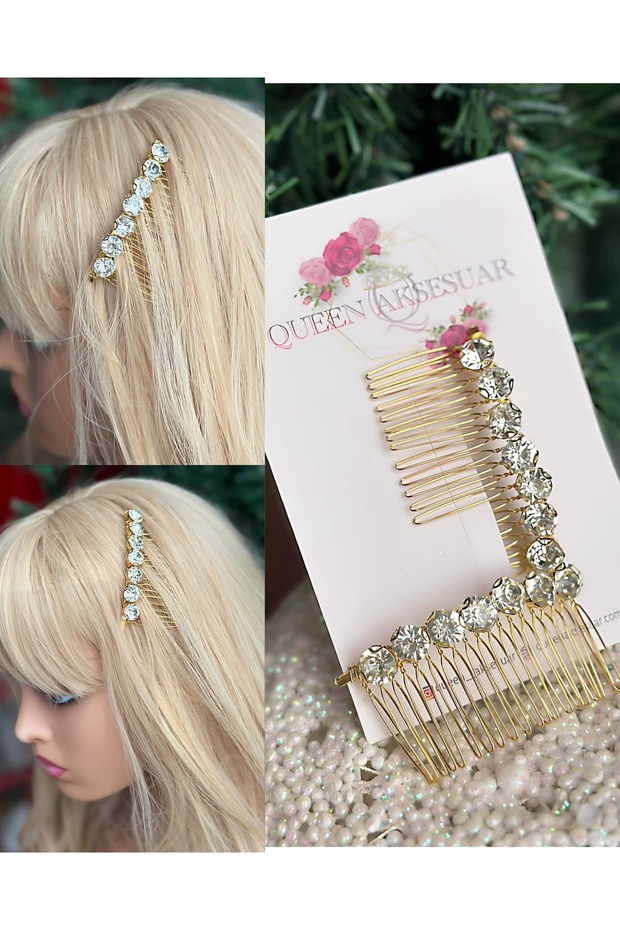 Imported luxury single metal crystal round large stone row comb side buckle gold gold