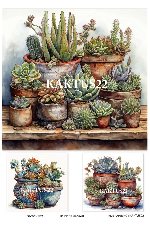 ورق ديكوباج LineArt بنمط نحاسي - LA-KAKTUS22