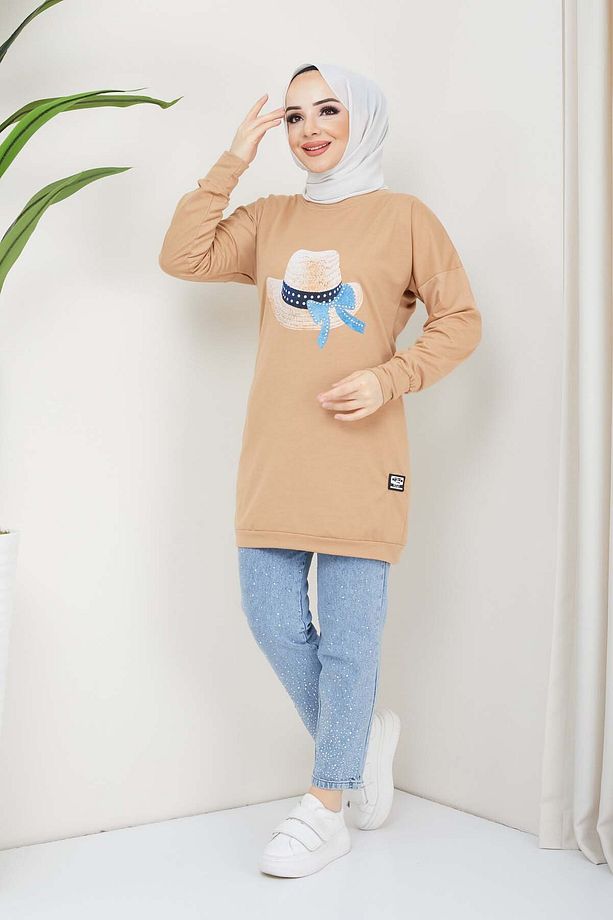 Menekşe Tesettür Tunik - Camel - 2