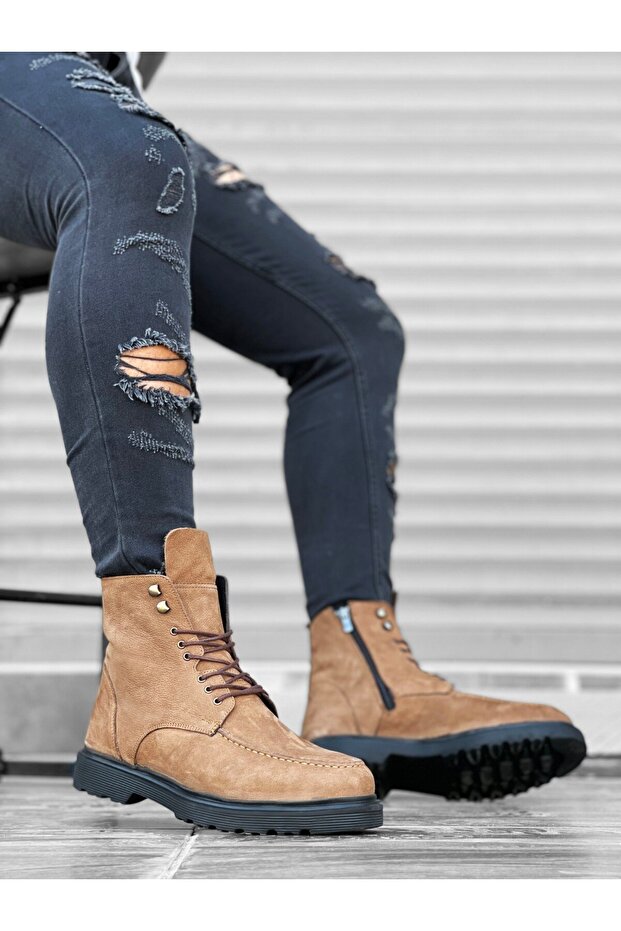 K&A-0212 Genuine Nubuck Leather Inside and Outside Tan Men's Boots