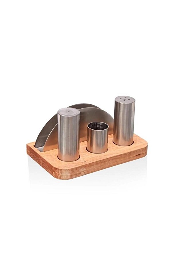 Salt Shaker Napkin Holder Set 4 Pieces Wooden KBT121