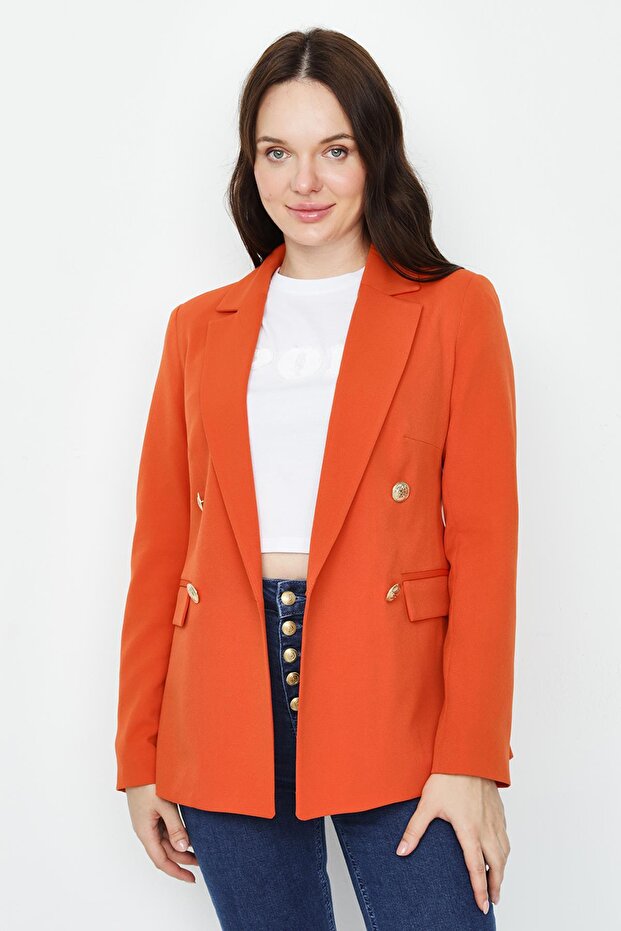Kadın Gold Düğmeli Blazer Ceket - 7