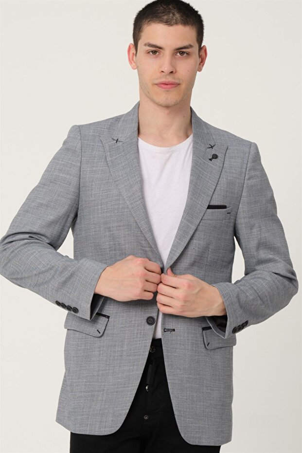 Erkek Klasik Yaka Casual Şık Rahat Kalıp Blazer Ceket - 3