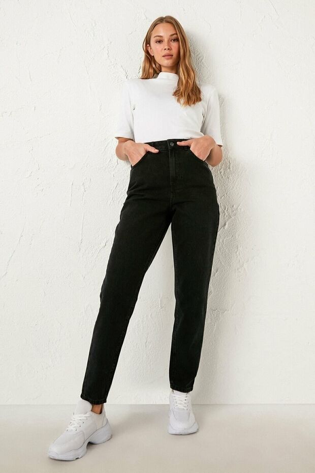 Isabella Zero Max High Waist Black Mom Jeans Lycra Flexible Jeans (Full fit)