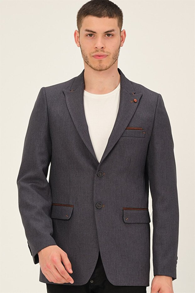 Erkek Klasik Yaka Casual Şık Rahat Kalıp Blazer Ceket - 1