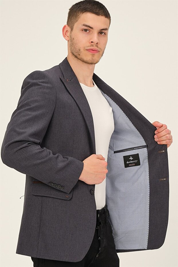 Erkek Klasik Yaka Casual Şık Rahat Kalıp Blazer Ceket - 5