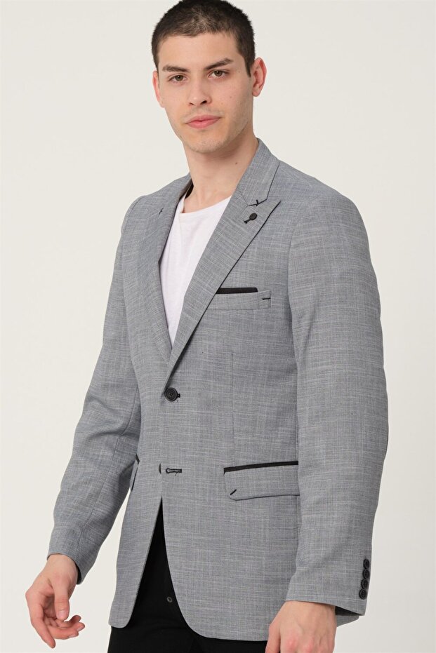 Erkek Klasik Yaka Casual Şık Rahat Kalıp Blazer Ceket - 6