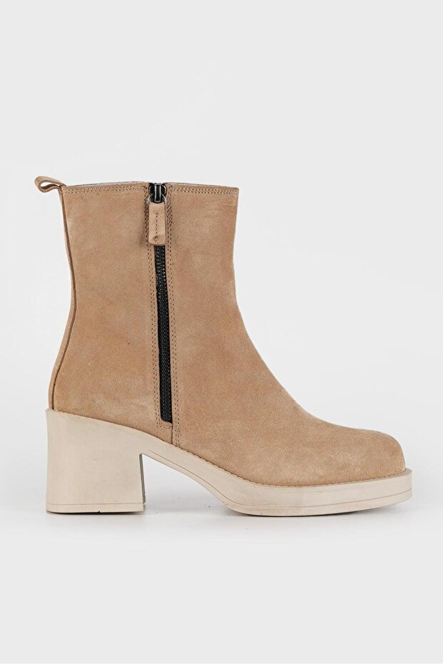 WOMEN'S BEIGE SUEDE GENUINE NATURAL LEATHER NUMBER 36-41 BOOTS & BOOTIES