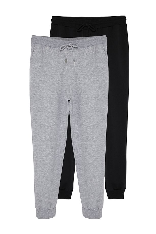 Gri-Siyah Regular/Normal Kesim Paçası Lastikli Jogger 2'li Paket Eşofman Altı TMNAW22EA0279 - 4