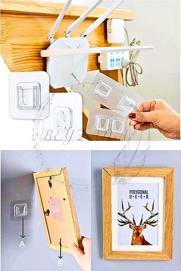 4 LÜ SET Çift Taraflı Yapışkanlı Geçmeli Klips Eşya Sabitleme Askısı Çerçeve Şeffaf Duvar Kancası - 1