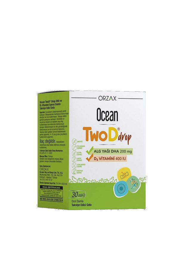 TwoD Drop Damla Alg Yağı DHA ve Vitamin D3 30ml Alg yağı DHA içeren takviye edici gıdadır.orzx - 1