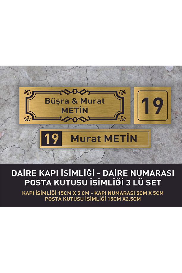 3 LÜ SET DAİRE KAPI İSİMLİĞİ KAPI NUMARASI POSTA KUTUSU İSİMLİĞİ - 1