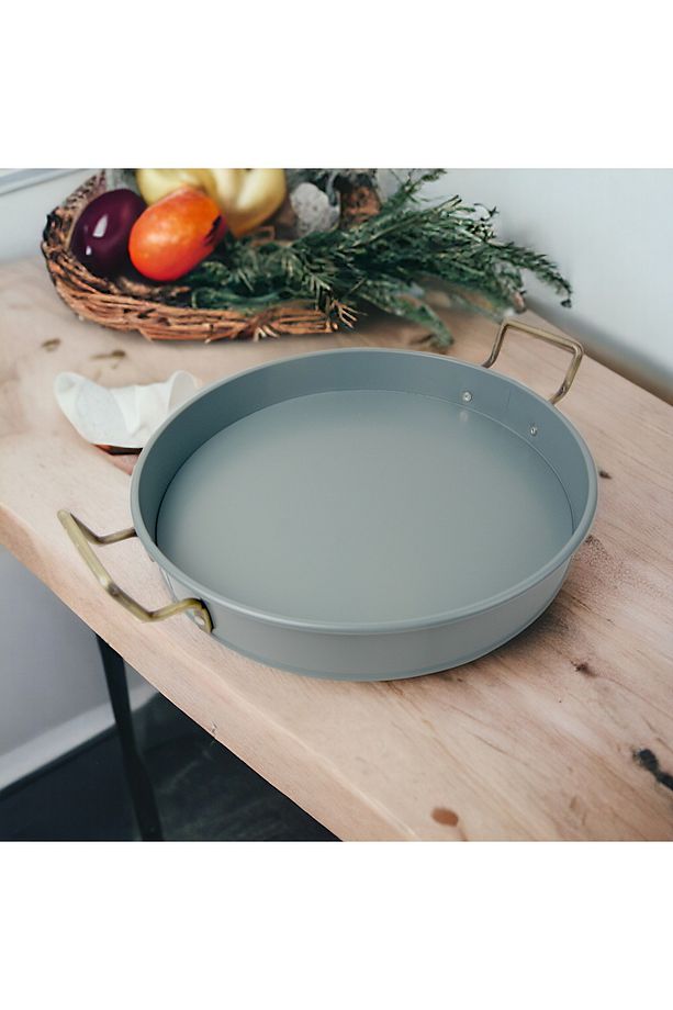 Galvaniz Mavi Boya Kaplama Yuvarlak Tepsi 34cm, Mavi Boya Kaplama Galvaniz Yuvarlak Tepsi 34cm - 2
