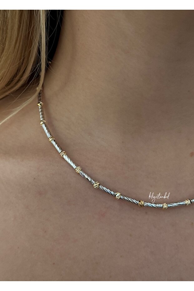 Silver Color Dorica Bar Necklace 40 Cm Extension