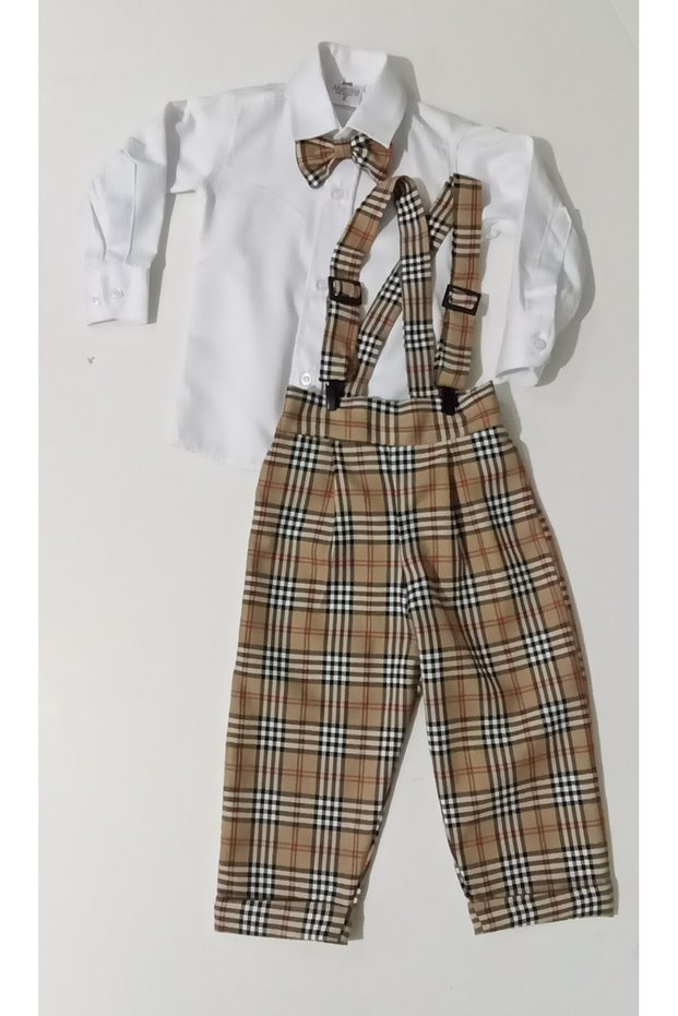 Boy's Baby Shirt and Pants Salopet Set with Borbory Pattern 0-5 Years Old
