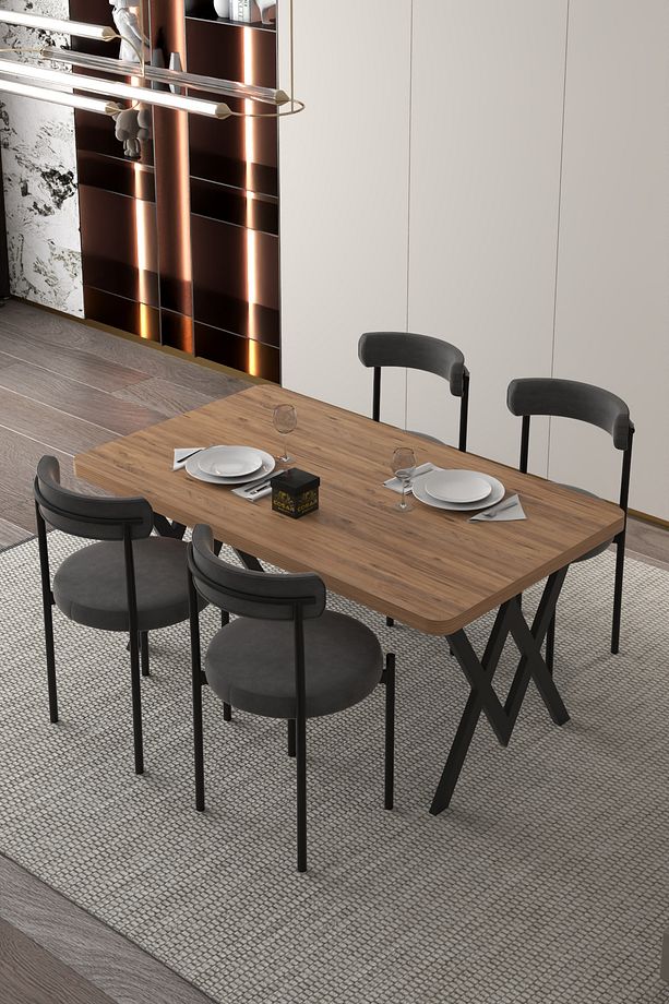Ege 4 Kişilik Mutfak Masa Takımı -Antrasit Kumaş 70x110 W Mutfak Masası Takımı WAYAK Antrasit Kumaş - 2
