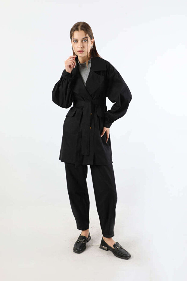 طقم جاكيت جبردين أسود - 3