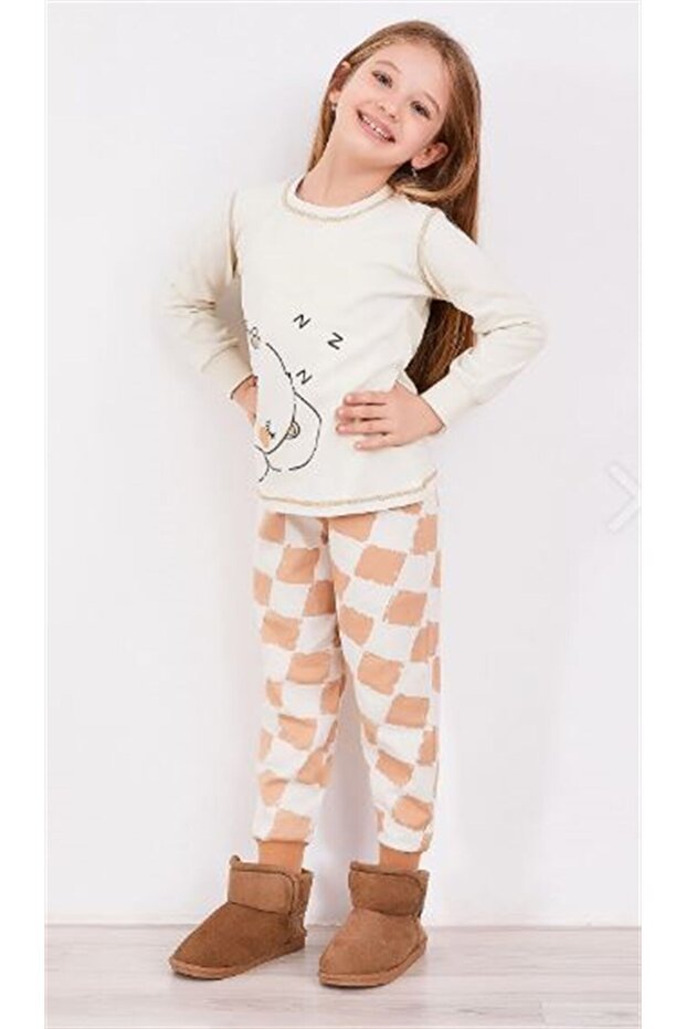Rp2981-g Ayıcıklı Altı Damalı Pijama 9-15 Yaş Kemik - 1
