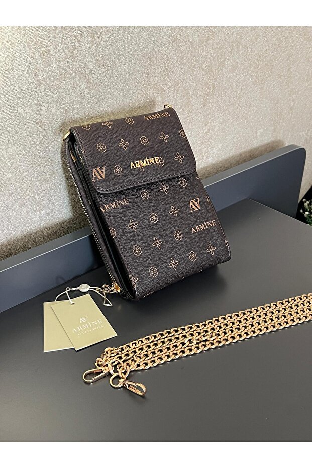 ARM.266.KV.B Armine 2 Compartment Zipper and Clip Closure Designed Leather Handbag