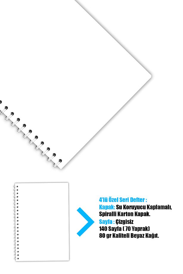 4'lü Özel Defter Seti (21 X 14,8 cm 70 yaprak) Okul, İş, Planlama Defter Seti - 2