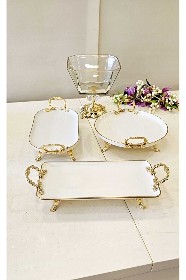 Our 4 Piece Classic Standing Glass and Porcelain Presentation Set with Gilding Detail