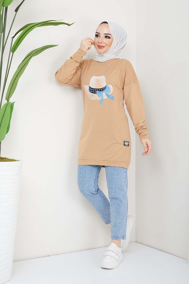 Menekşe Tesettür Tunik - Camel - 4
