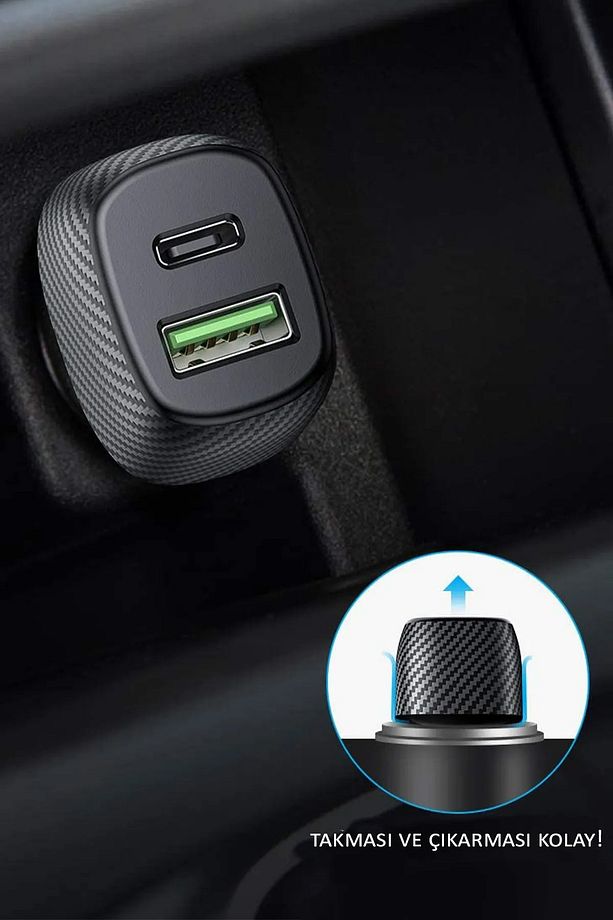 Tüm Araç Ve Telefonlara Uyumlu Iphone Typec Araç Çakmaklık Type-c Ve Usb Girişli Hızlı Şarj Aleti - 6