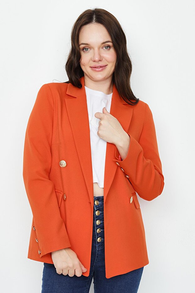 Kadın Gold Düğmeli Blazer Ceket - 5