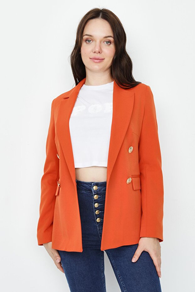 Kadın Gold Düğmeli Blazer Ceket - 6