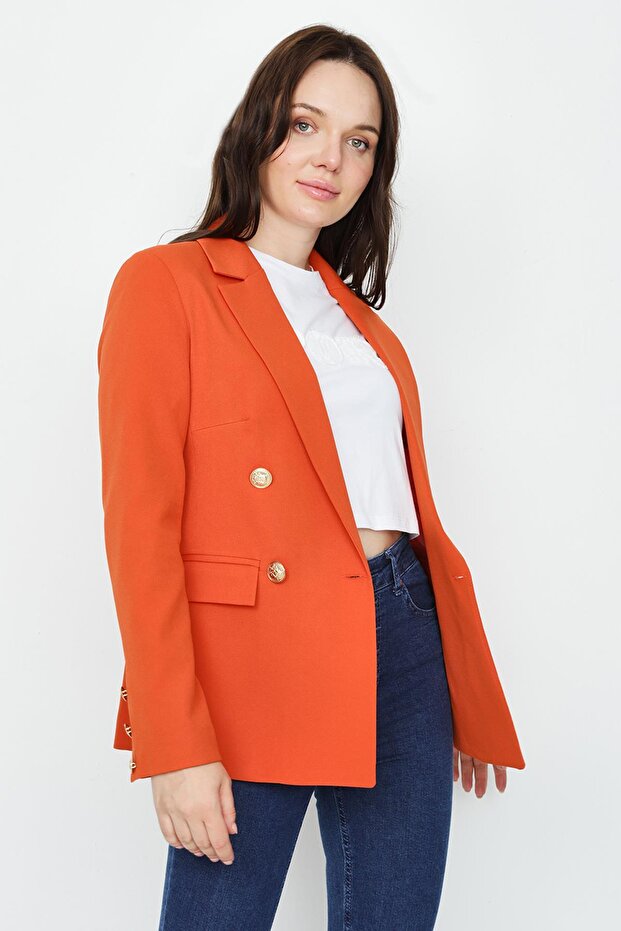 Kadın Gold Düğmeli Blazer Ceket - 1