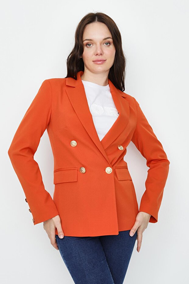 Kadın Gold Düğmeli Blazer Ceket - 3