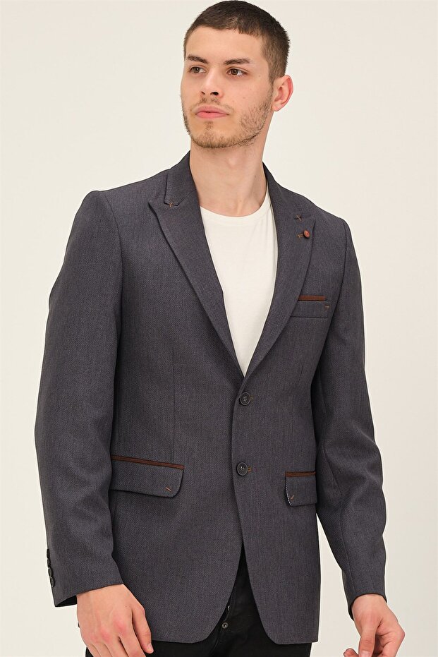 Erkek Klasik Yaka Casual Şık Rahat Kalıp Blazer Ceket - 7