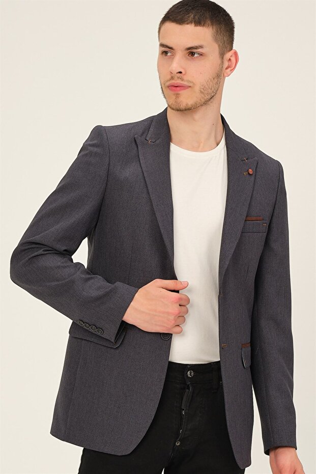 Erkek Klasik Yaka Casual Şık Rahat Kalıp Blazer Ceket - 6