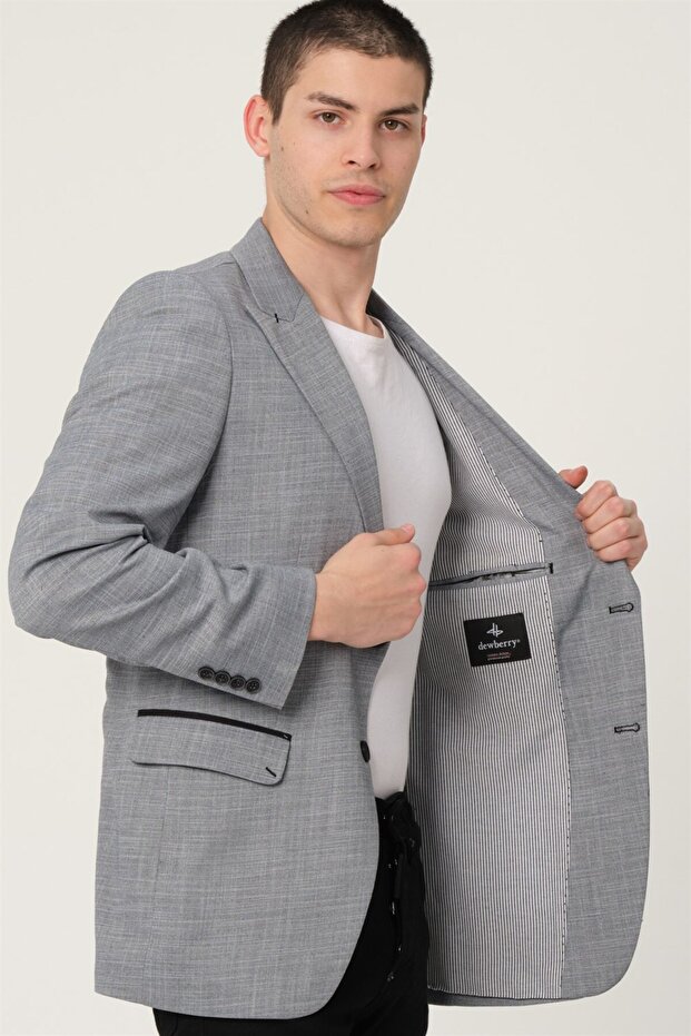 Erkek Klasik Yaka Casual Şık Rahat Kalıp Blazer Ceket - 7