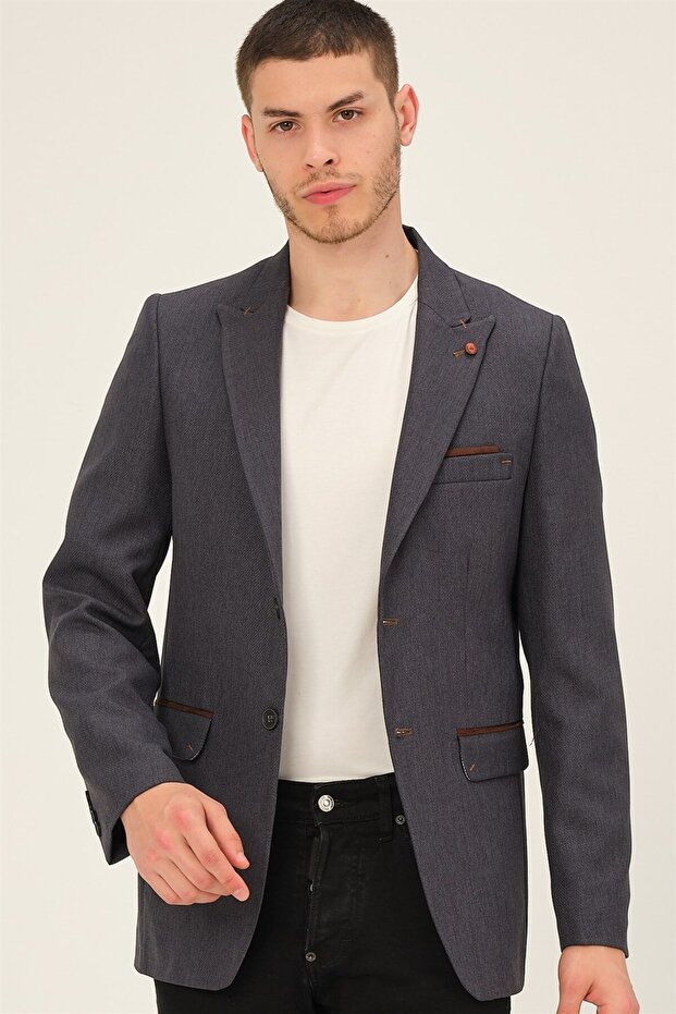 Erkek Klasik Yaka Casual Şık Rahat Kalıp Blazer Ceket - 3