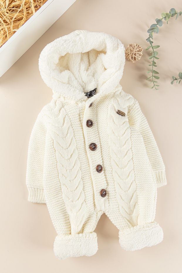 Kışlık Triko Örme Kapüşonlu Welsoft Bebek Tulum - 1