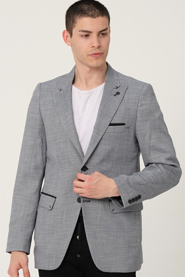 Erkek Klasik Yaka Casual Şık Rahat Kalıp Blazer Ceket - 1