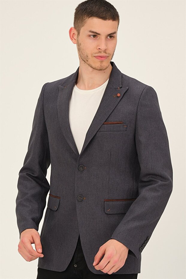 Erkek Klasik Yaka Casual Şık Rahat Kalıp Blazer Ceket - 4
