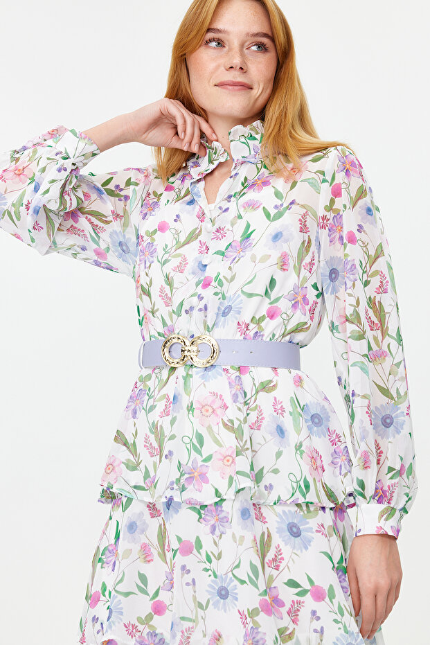 Modré lemované šifonové květinové tkané šaty TCTSS24EB00024 - 5