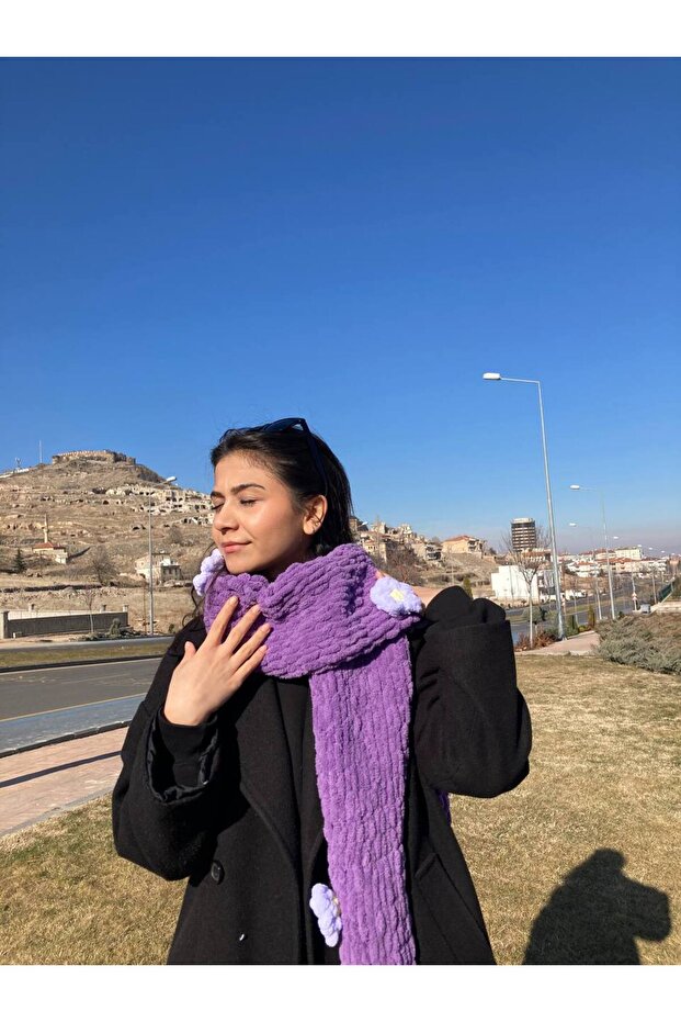 Mbcr Peluş Örgü Atkı Çiçekli - 4