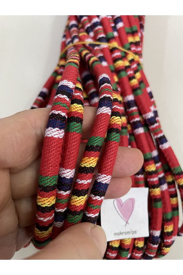 MAKROME İP (10 metre) 6 mm DOKUMA KORDON HALAT KAYTAN ETNİK YUVARLAK TAKI TELEFON ASKISI SEPET İPİ - 1