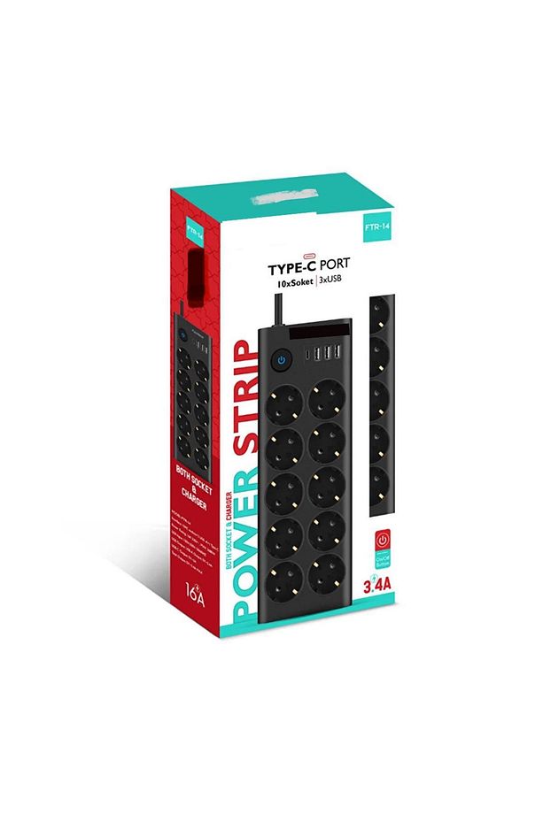 10'lu PRİZ, 3 USB, 3.4 Amper, 1 Type-C Girişli 16A Akım Korumalı Uzatma Kablolu Priz Çoklayıcı - 3