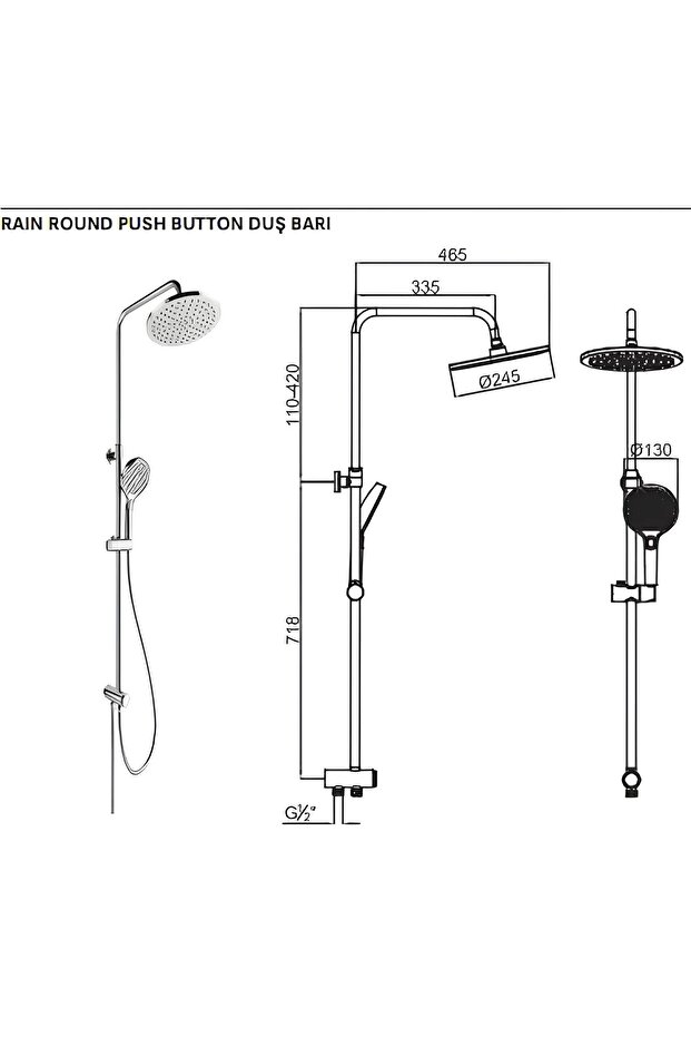 Raın Round Push Button Duş Barı - 3