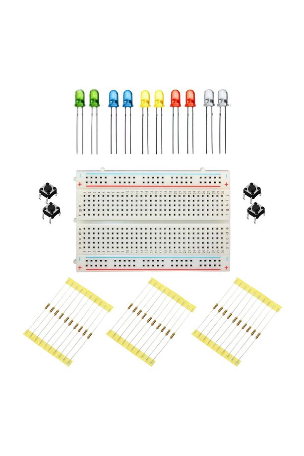 Orta Boy Breadboard - 10 Adet Karışık Led - 30 Adet Direnç - 4 Adet Buton Paketi - 1